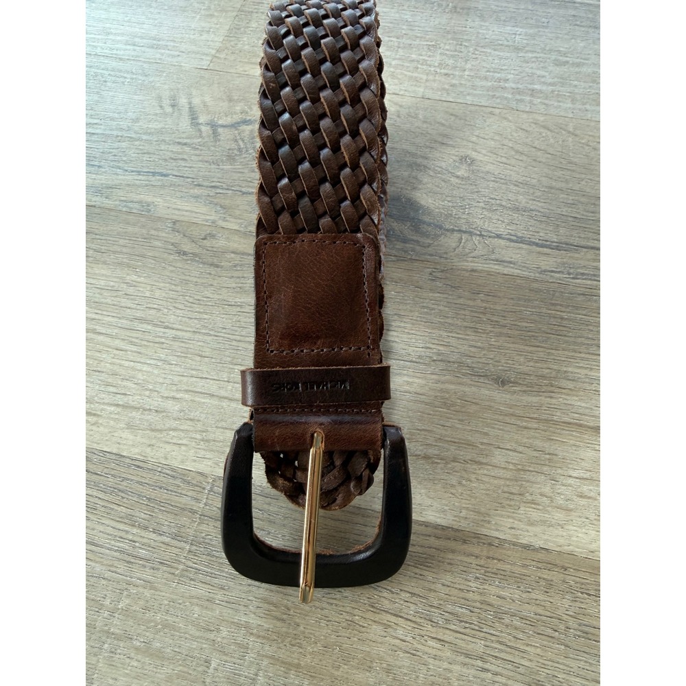 Michael Kors Brown Woven Braided Leather Belt Large 552211 Wide Boho